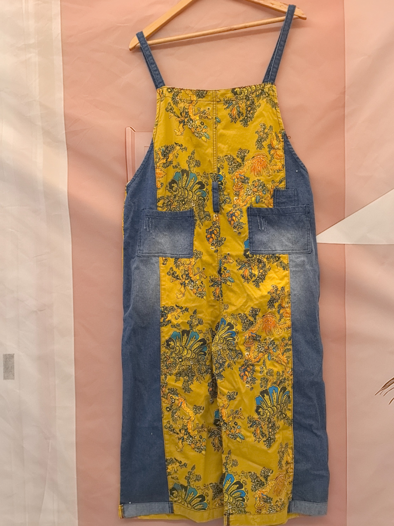 Women's Comfortable Printed Front and Back Pockets Dungarees