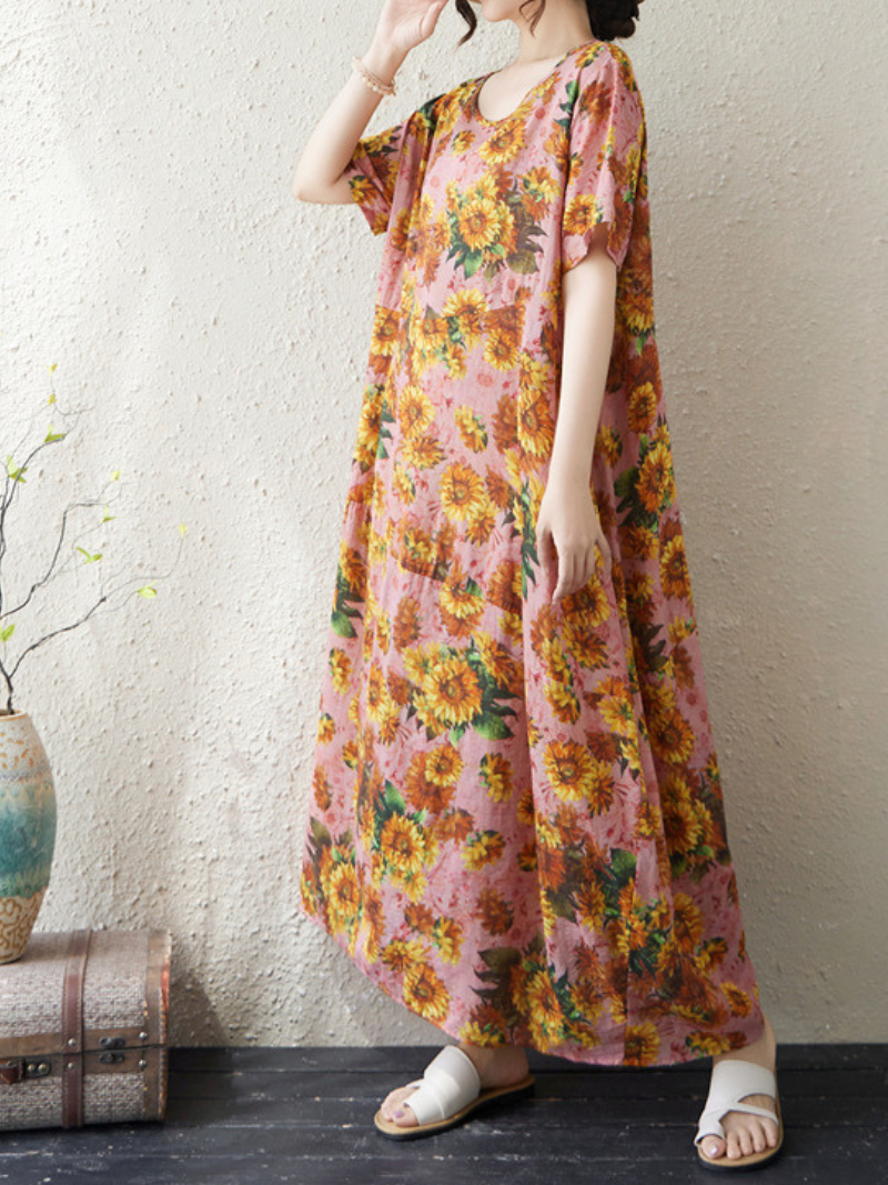 Sunflower Soft Rayon Maxi Dress for Women, Breezy Floral Summer Style