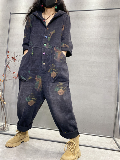 Your Go-To Women's Overall Styles Hooded Printed Dungarees
