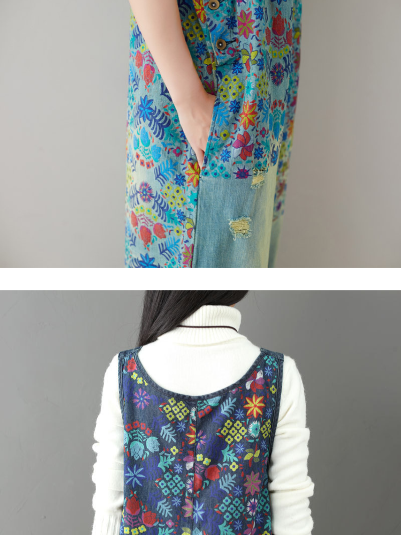 Boho Wide-Leg Denim Overalls with Vibrant Floral Print | Eva Trends
