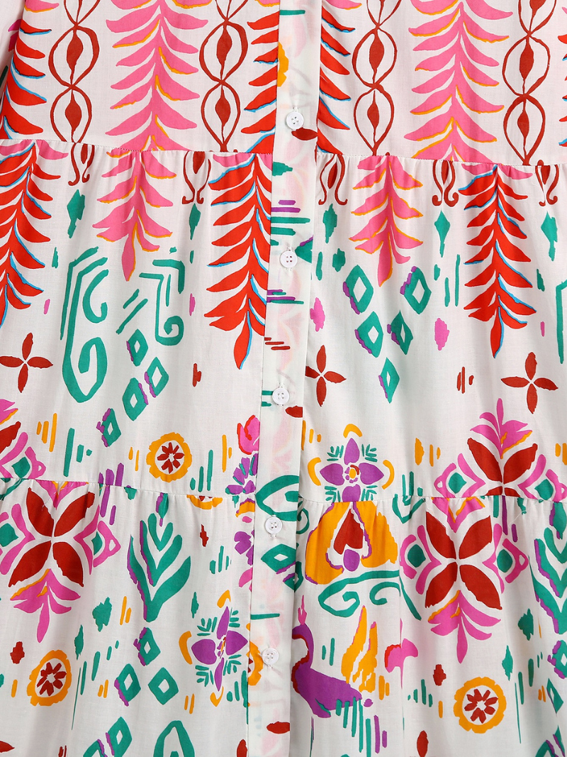 Women's Fashionable Summer Long-sleeved Printed Smock Dress