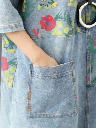 Women's Casual & Soft Floral Large Pockets  Midi Dress
