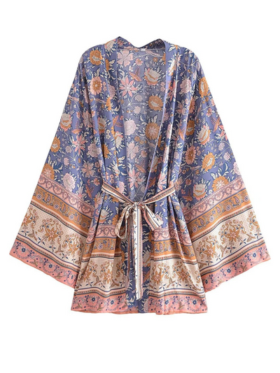 Just My Type Women's Cotton Floral Short Kimono Jacket