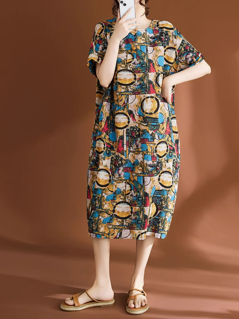 Women's Summer Ethnic Design Printed Midi-Skirt Dress