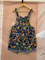 Graphic Print Short Dungarees - NYC Patchwork Denim Style