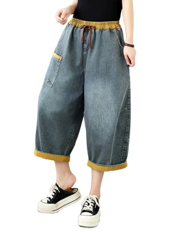 Weekend Ease Culotte Jeans — Relaxed Wide-Leg Denim Pants with Elastic Waist