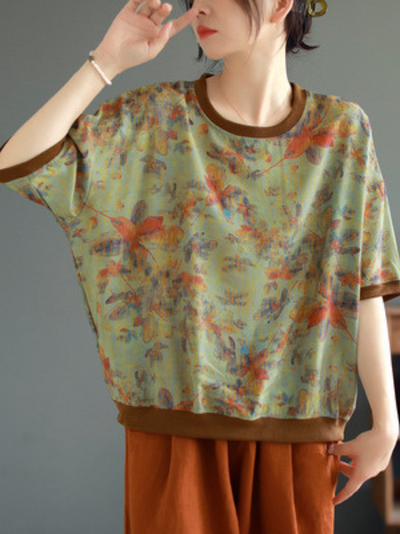 Women's Summer Any Occasion Loose Floral Printed Tops
