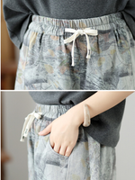 Women's Artful Wide-Leg Denim Cotton Pants with Elastic Drawstring Waist