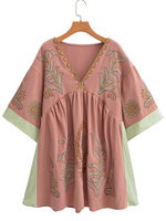 Women's Summer Casual V-neck Loose Embroidered Kimono Dress