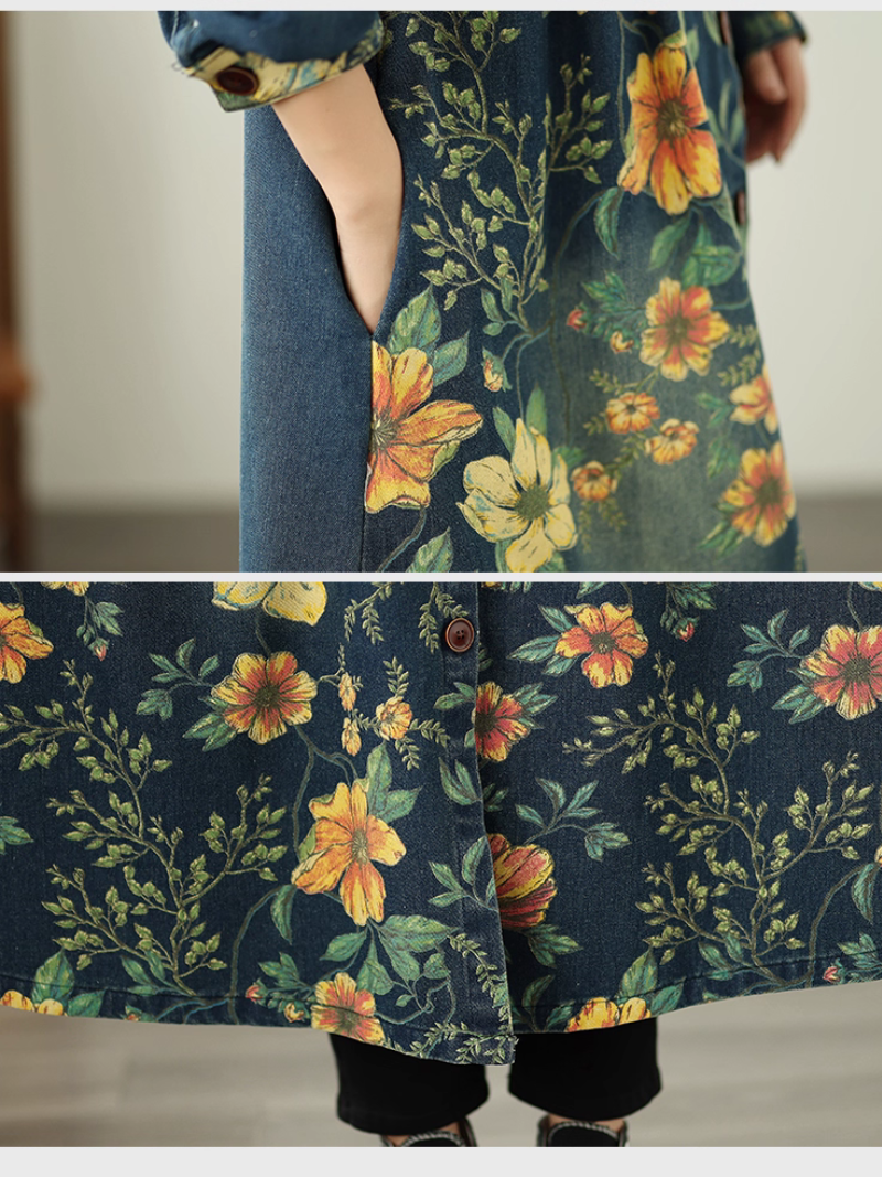 Damens Sommer Patchwork gedruckt gelegentlich losen Jeansmantel gedruckt
