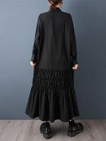 Chic Collared Tiered Maxi Dress with Tie Neck and Ruched Hem