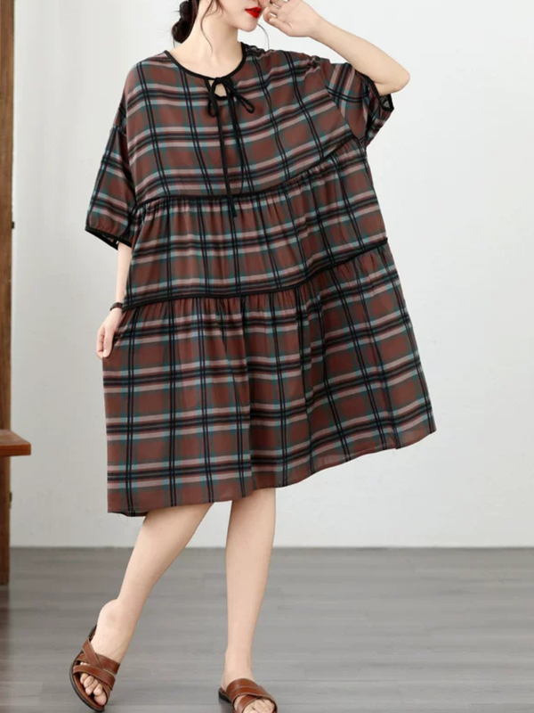 Weekend-Ready Plaid Dress — Airy Cotton Linen, Effortless and Flattering Style