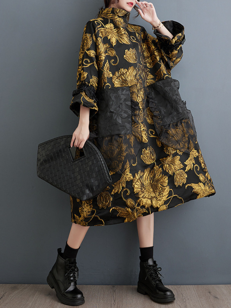 Women's Double-Layer Flower Front Pockets Midi dress