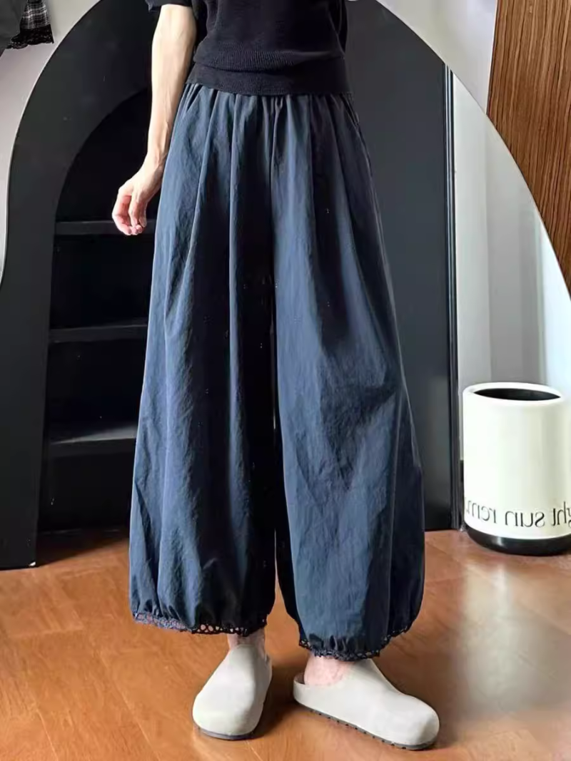 Women's dark blue wide-leg pants 