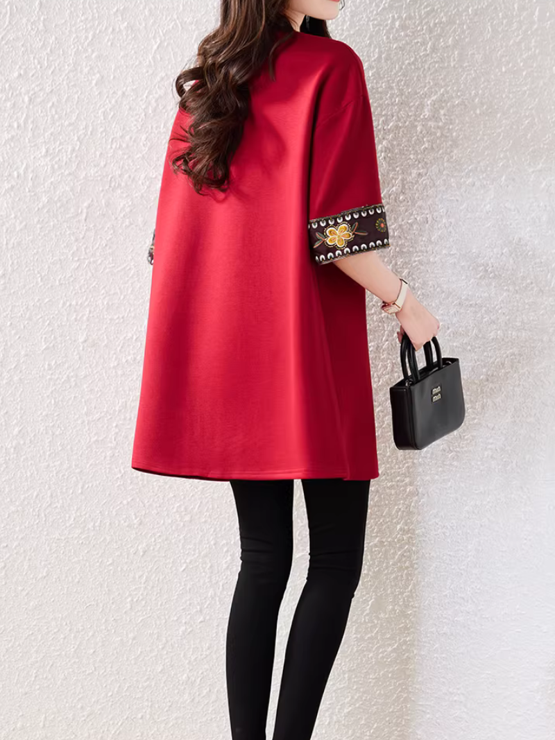 A-Line Tunic Top with Embroidered Cuffs