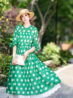 Polka Dot Tiered Midi Dress in Breathable Cotton Blend Elegance