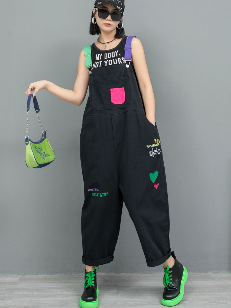 Women's Black Loose Overall 