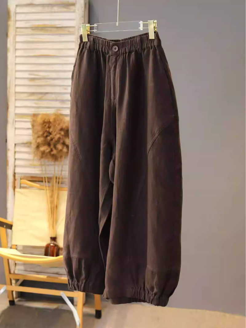 Relaxed Lantern Cotton Linen Pants with Elastic Cuffs, Effortless Summer Chic