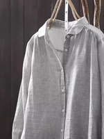Cotton-Linen Button-Down Blouse with Point Collar