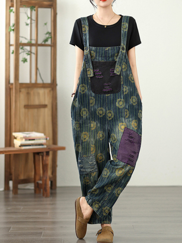 Casual Women's Summer Floral Denim Overall Dungarees | Eva Trends