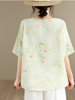 Sunlit Brunch Floral Blouse — Breathable Cotton-Linen, Effortlessly Polished Everyday Comfort