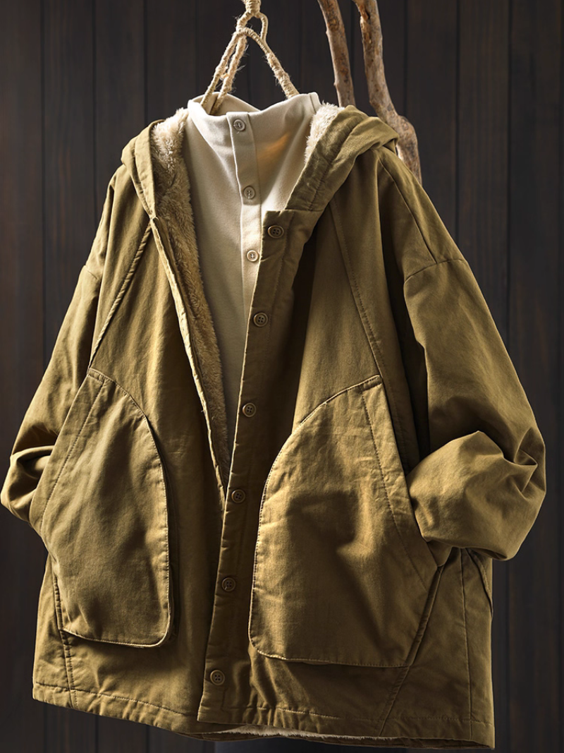 Chic Cotton Hooded Jacket with Plush Lining, Women’s Winter Parka