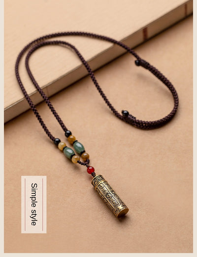 Necklace brass vintage scripture sweater chain long pendant versatile Tibetan pendant car pendant