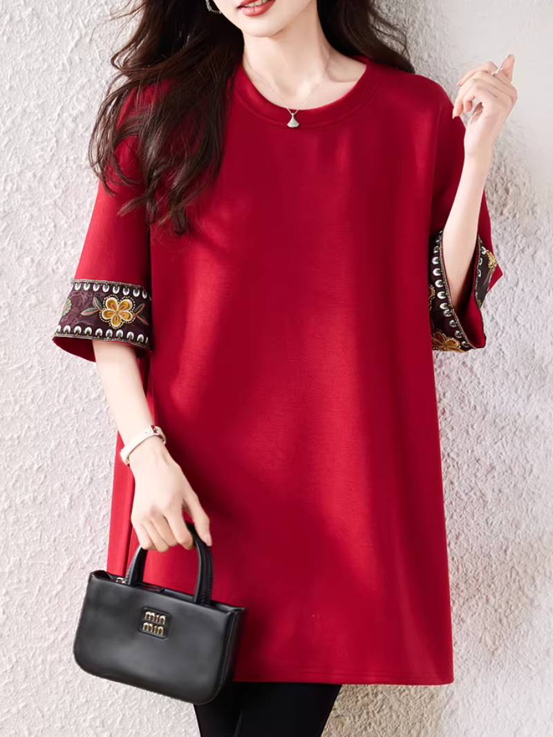 A-Line Tunic Top with Embroidered Cuffs