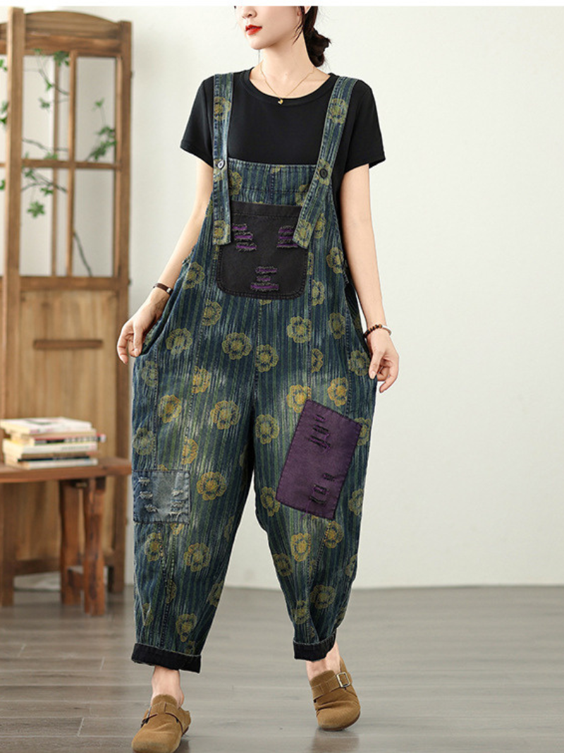Women's Summer Casual &Trendy Floral Denim Overall Dungaree