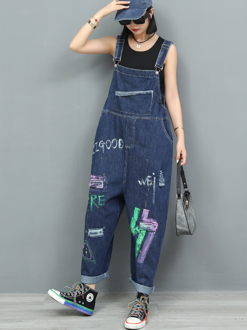 Women's Summer Fashionable Retro Hand-Painted Overall Dungaree