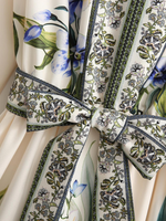 Robe de chemise de ceinture de taille à fleurs imprimées modernes pour femmes