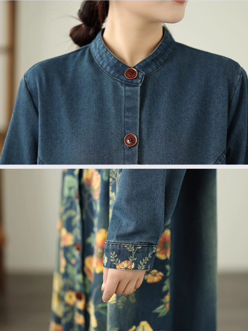 Damens Sommer Patchwork gedruckt gelegentlich losen Jeansmantel gedruckt