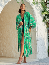Women's Rayon Tie-Dye Beach Cover-Up Printed Belt Kimono Dress