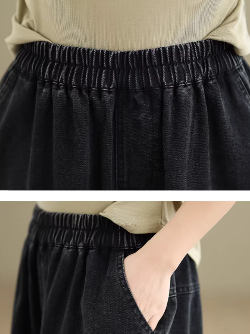 Artful Wide-Leg Jeans in Denim Cotton with Playful Patchwork Details