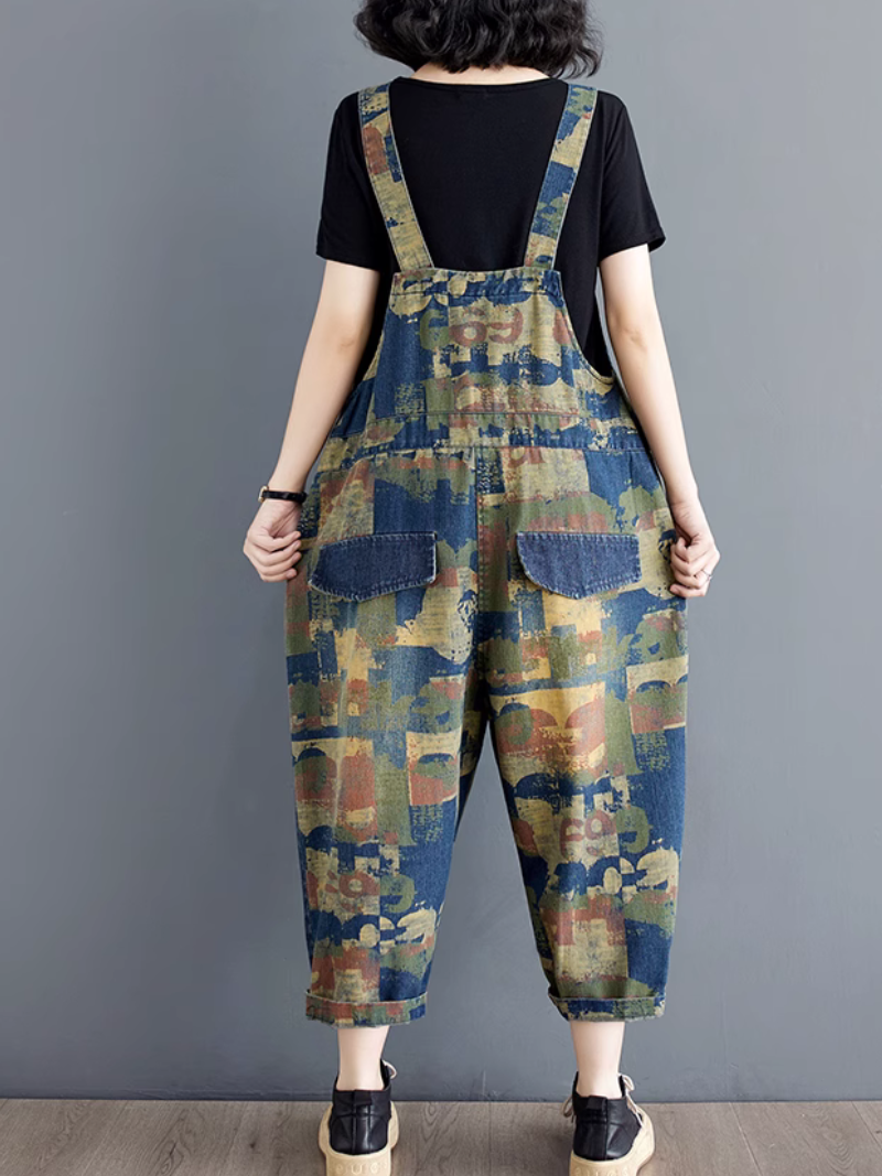 Women's Stylish & Beautiful Thin Denim Printed Overall Dungaree