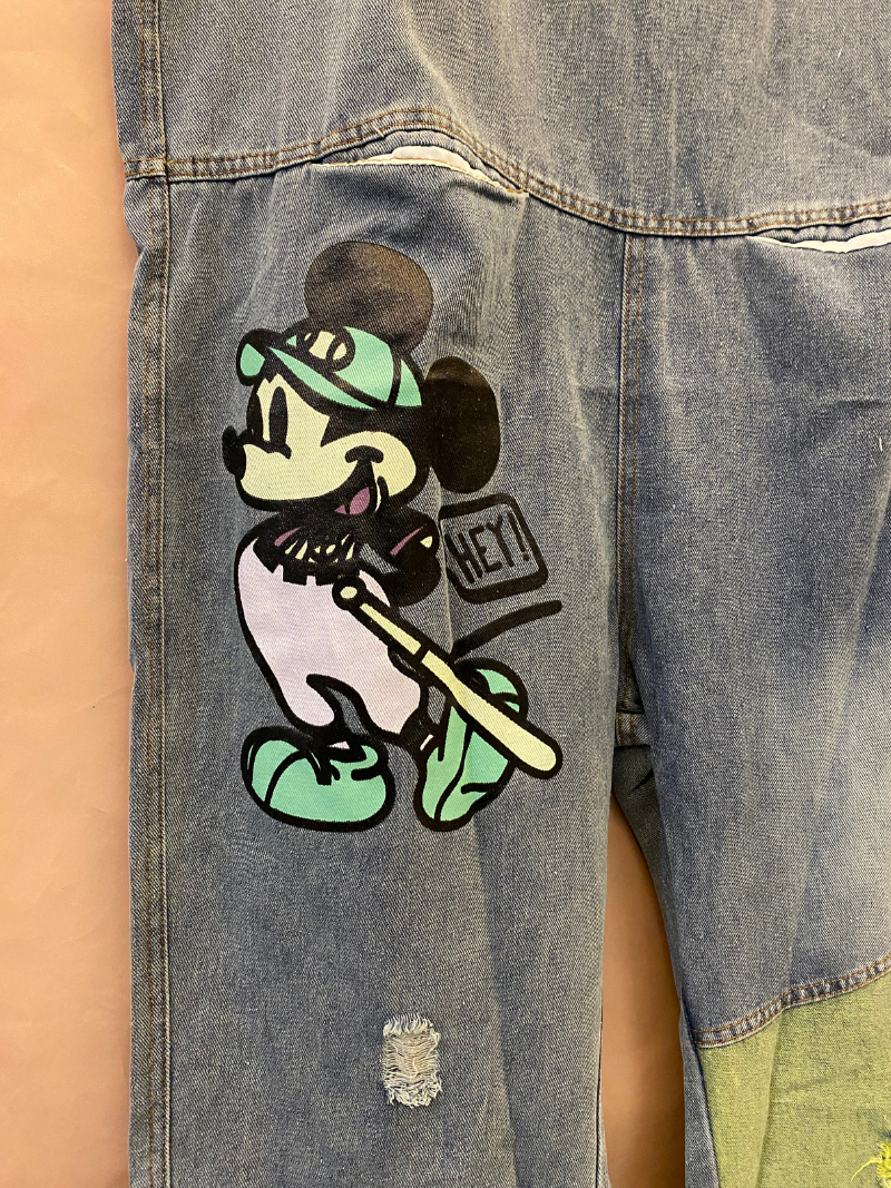 Cartoon Patch Denim Dungaree - Light Wash Relaxed Fit