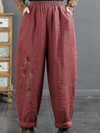 Women's Everyday Vintage Embroidered Pockets Pants Bottom