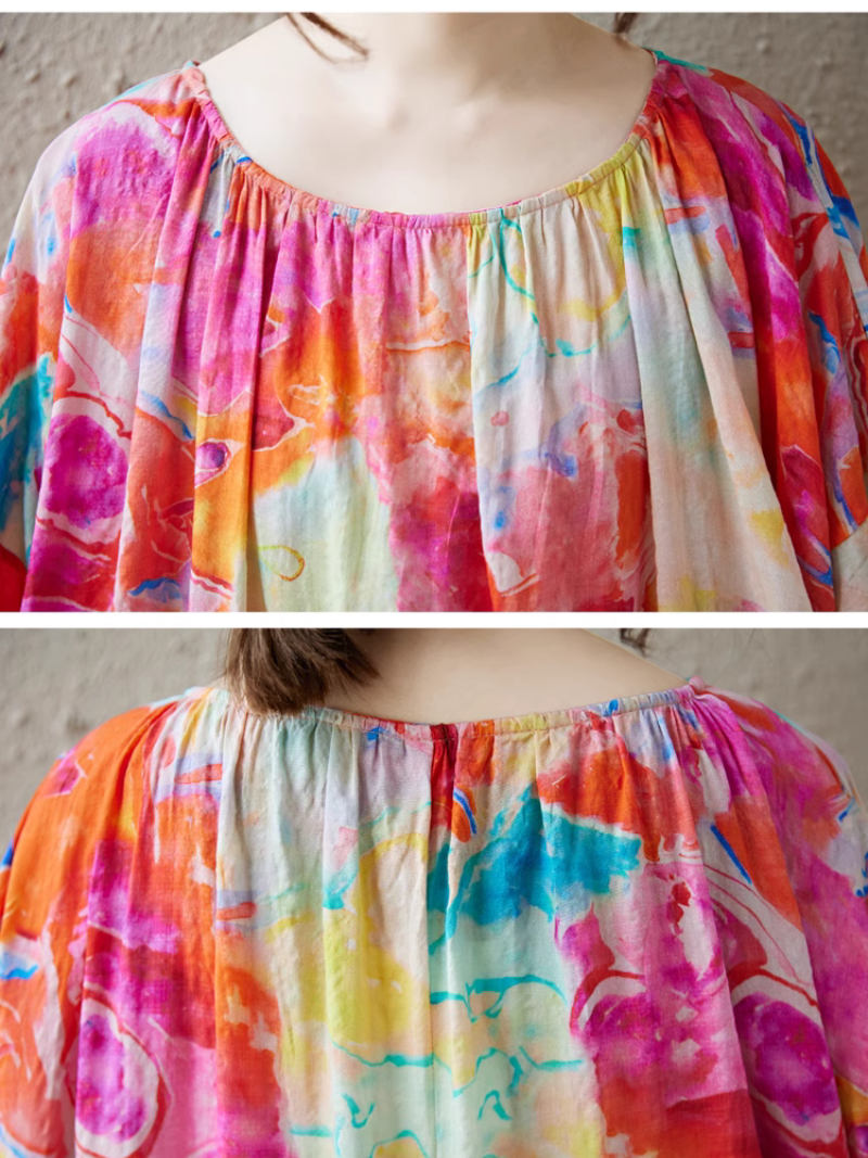 Women's Retro Elastic Summer Printed A-line Kaftan Dress