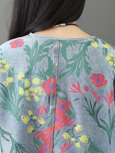 Women's Casual & Soft Floral Large Pockets  Midi Dress