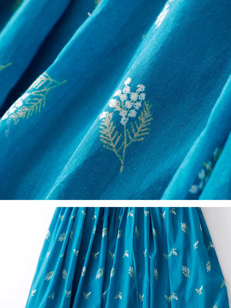 Botanical Print Boho Midi Dress with Tie Waist, Effortlessly Elegant