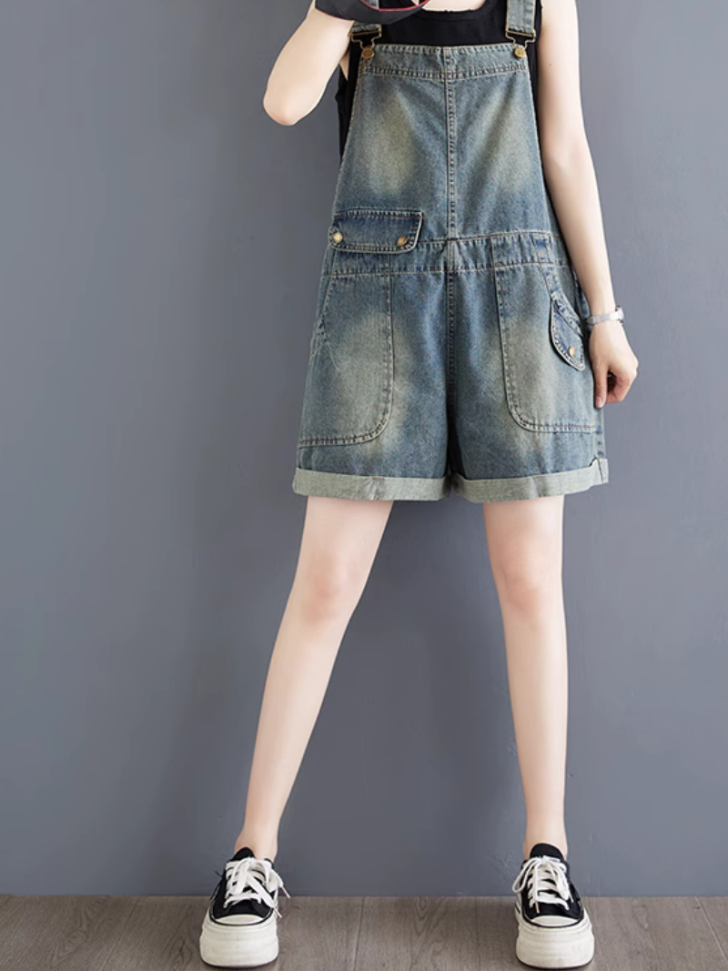 Women's Trendy & Baggy Denim bib's Shorts Overall Dungaree