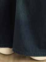 Relaxed Wide-Leg Denim Cotton Palazzo Pants with Drawstring Waist and Deep Pockets