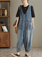 Versatile Women's High Waist Loose Denim Dungarees | Eva Trends
