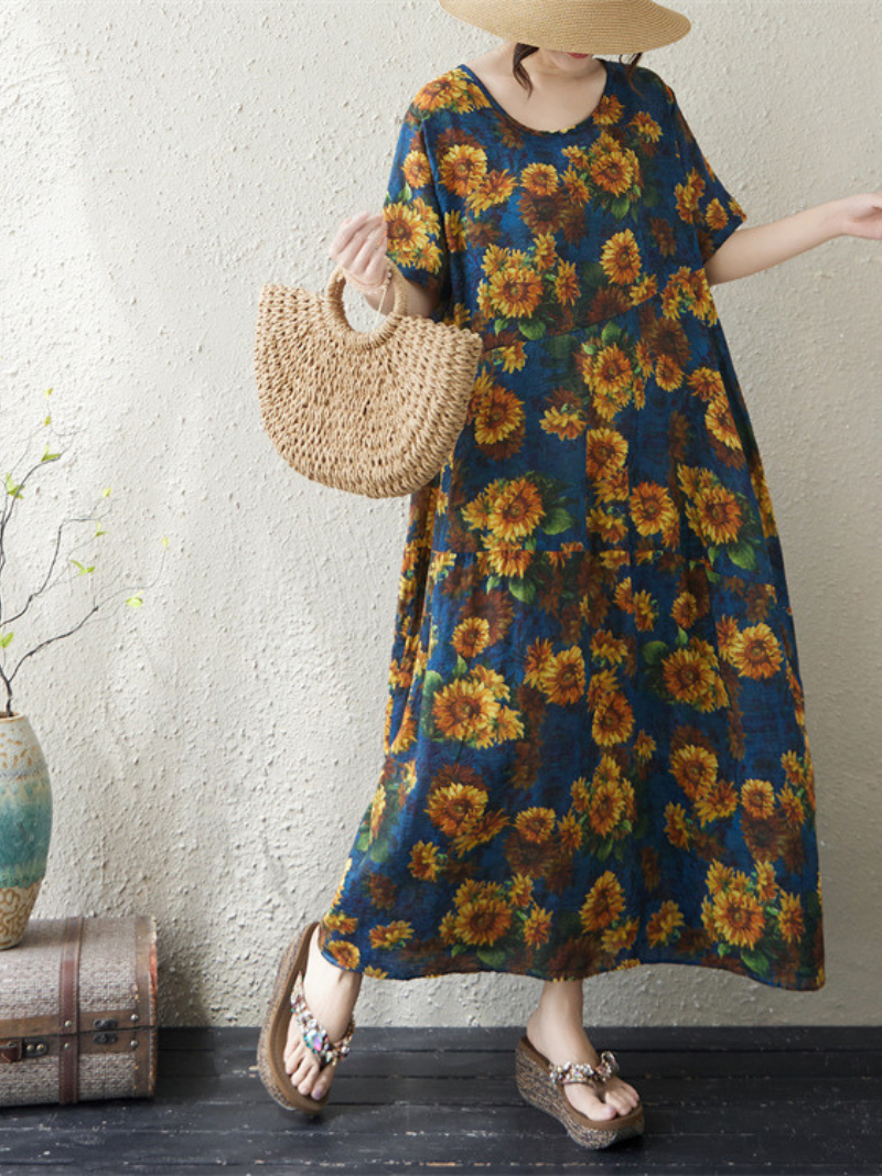 Sunflower Soft Rayon Maxi Dress for Women, Breezy Floral Summer Style