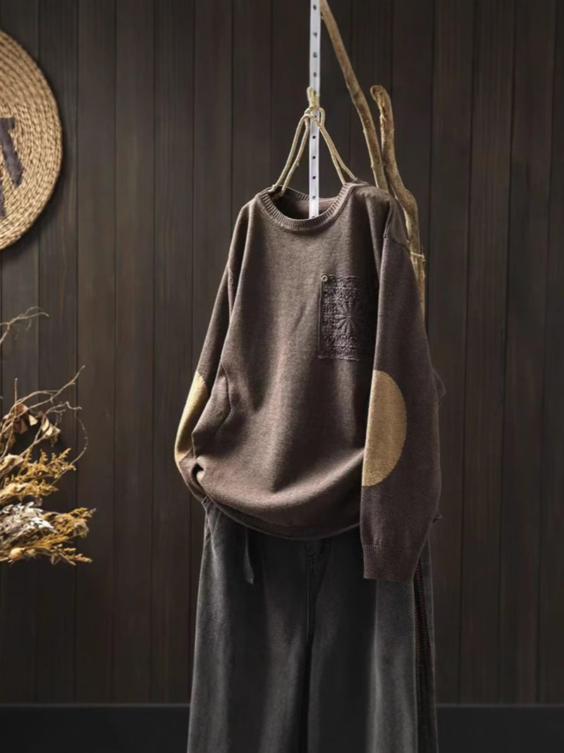 Women's Elegant Wear Trendy  Solid Crew Neck Collar Sweater