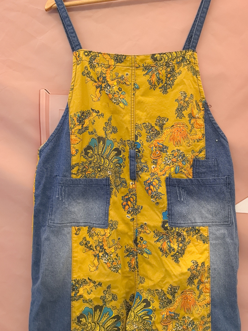 Women's Comfortable Printed Front and Back Pockets Dungarees