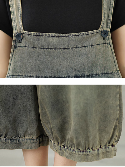 Women's Summer Loose Pants With Flower Pockets Overall Dungaree