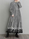 Women's Long Striped Printed Button-Up Maxi Shirt Dress