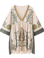 Women's Summer Casual V-neck Loose Embroidered Kimono Dress