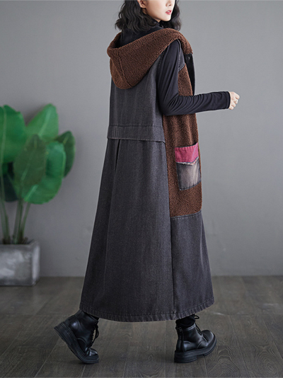 Women's Fashionable Velvet Button-Up Hoodie Coat